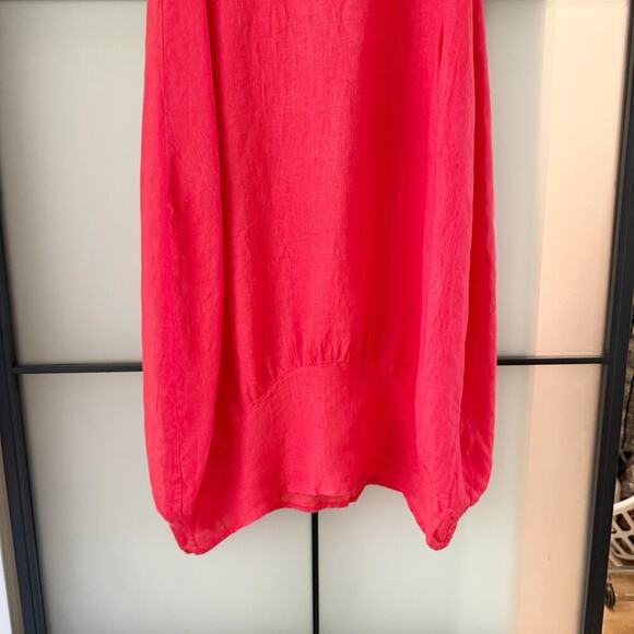 Rosemarie Sz L Linen Dress Coral Red Shift Sleeveless Lagenlook Boho Natural - Picture 3 of 16